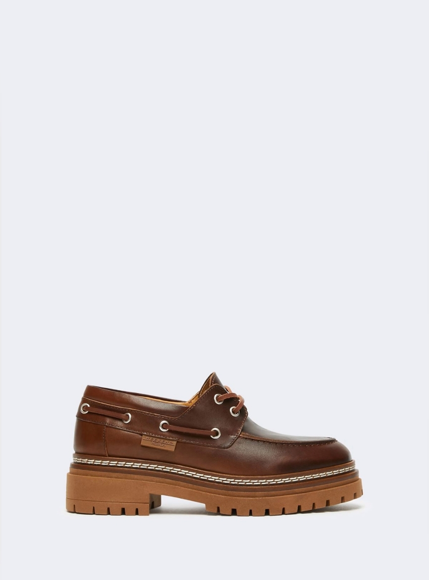 Weekend Max Mara Leather boat shoes POMPEI - Rust Brown