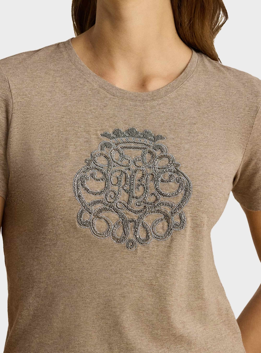 LAUREN Ralph Lauren Beaded-Crest Cotton Jersey T-Shirt - Beige