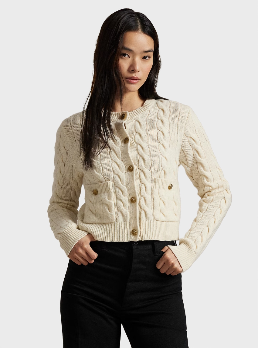 Polo Ralph Lauren Cable Wool-Cashmere Cardigan - Cream