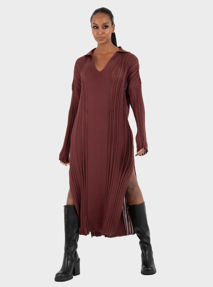 Ioanna Kourbela Knit Polo Collar Midi Dress – Winter Archetypes - Bordeaux