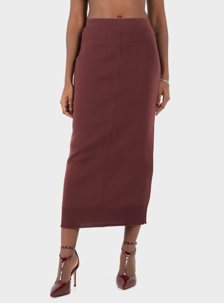 Ioanna Kourbela Knit Midi Skirt with Front Nervure – Inner Sanctum - Bordeaux