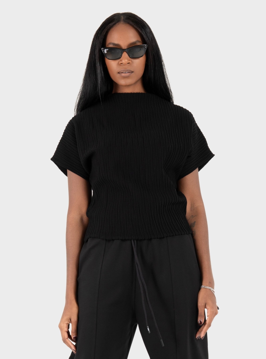 Ioanna Kourbela Knit Crop Top – Knit Nervure - Black