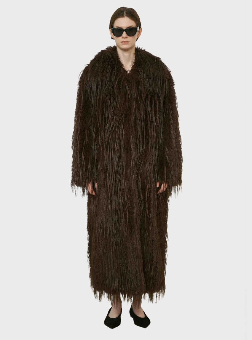Mei Mei J Faux Fur Long Coat - Brown