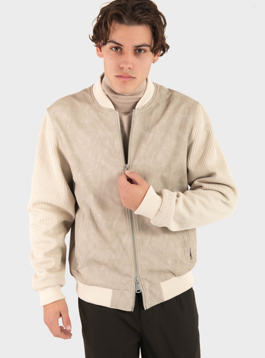 Gianni Lupo Faux Suede Jacket - Beige