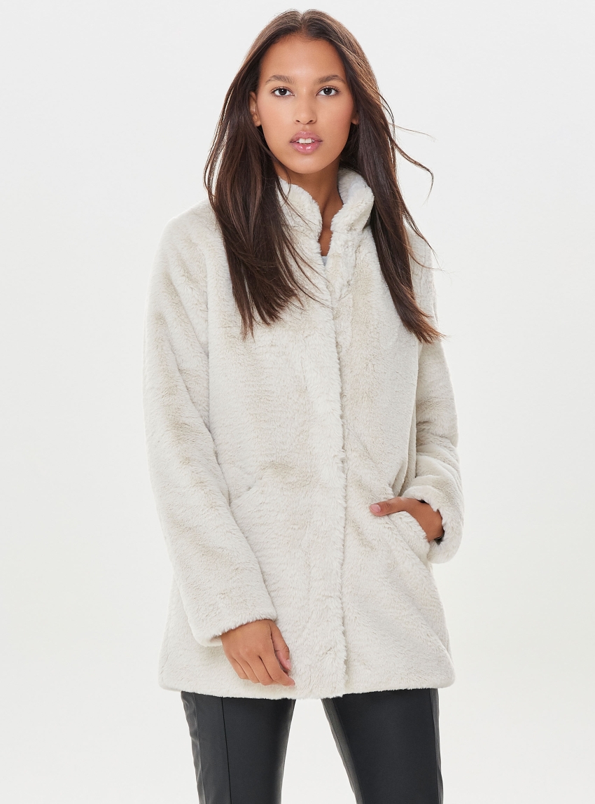 Only Vida Faux Fur Coat - Pumice Stone
