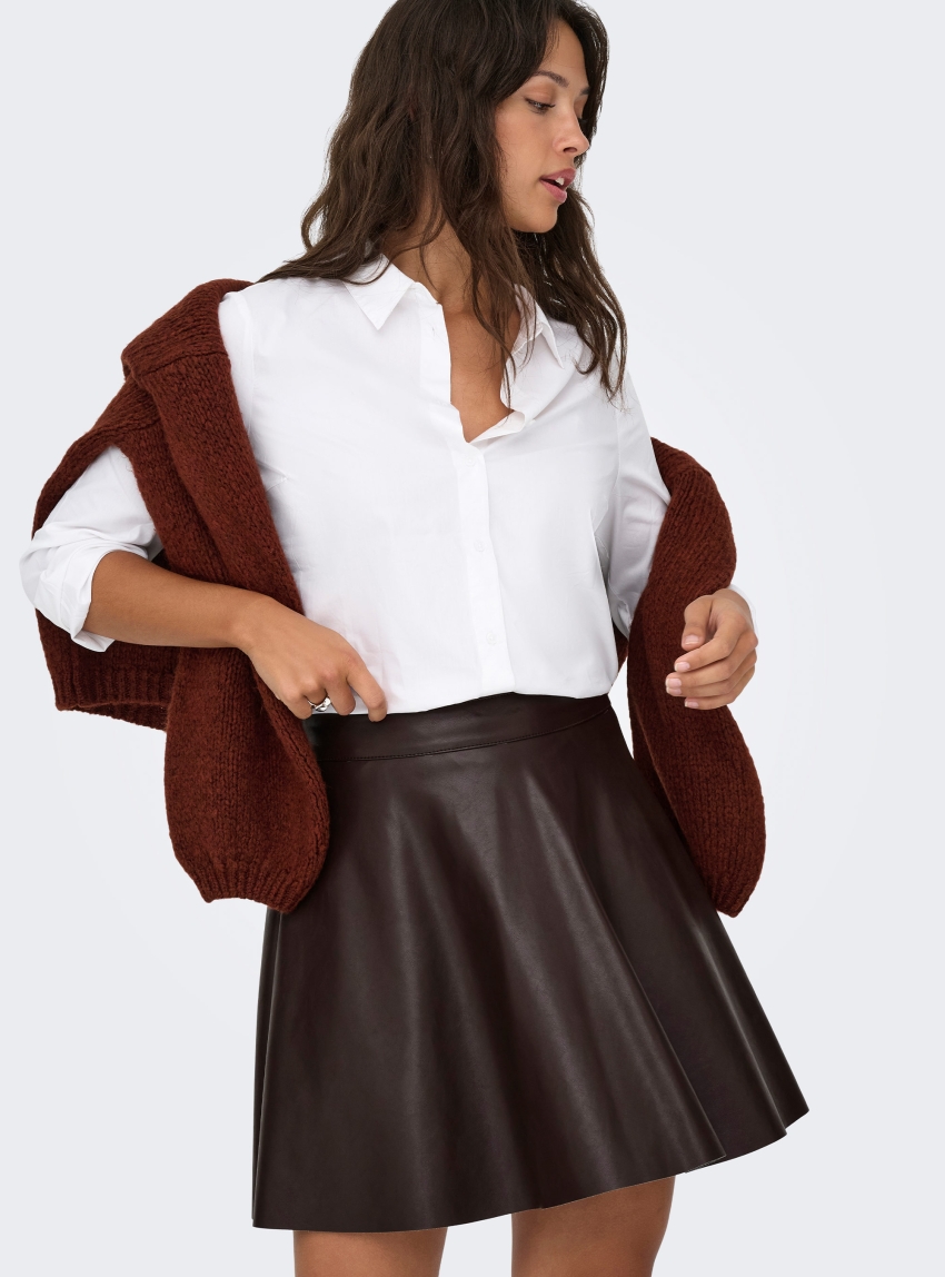 Only Una Faux Leather Flared Skirt - Dark Brown