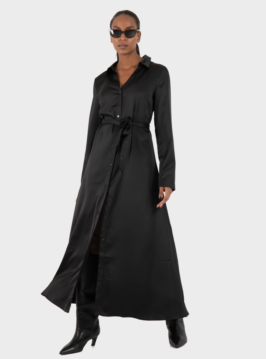 Only Mika Satin Long Dress - Black