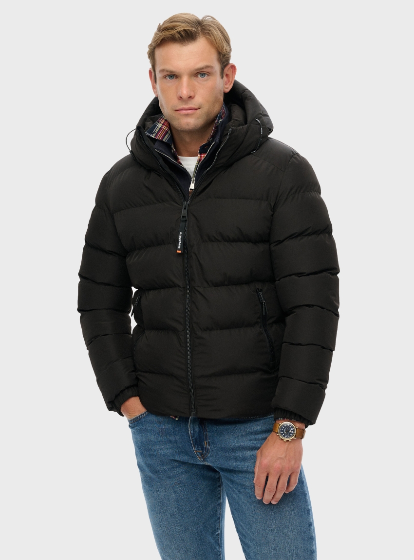Superdry Hooded Sports Puffer Jacket - Black