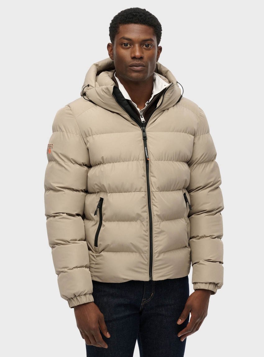 Superdry Hooded Sports Puffer Jacket - Beige