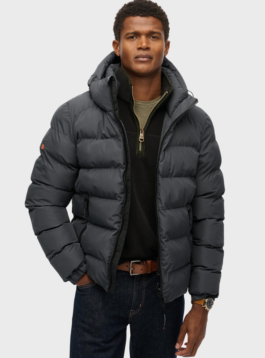 Superdry Hooded Sports Puffer Jacket - Grey