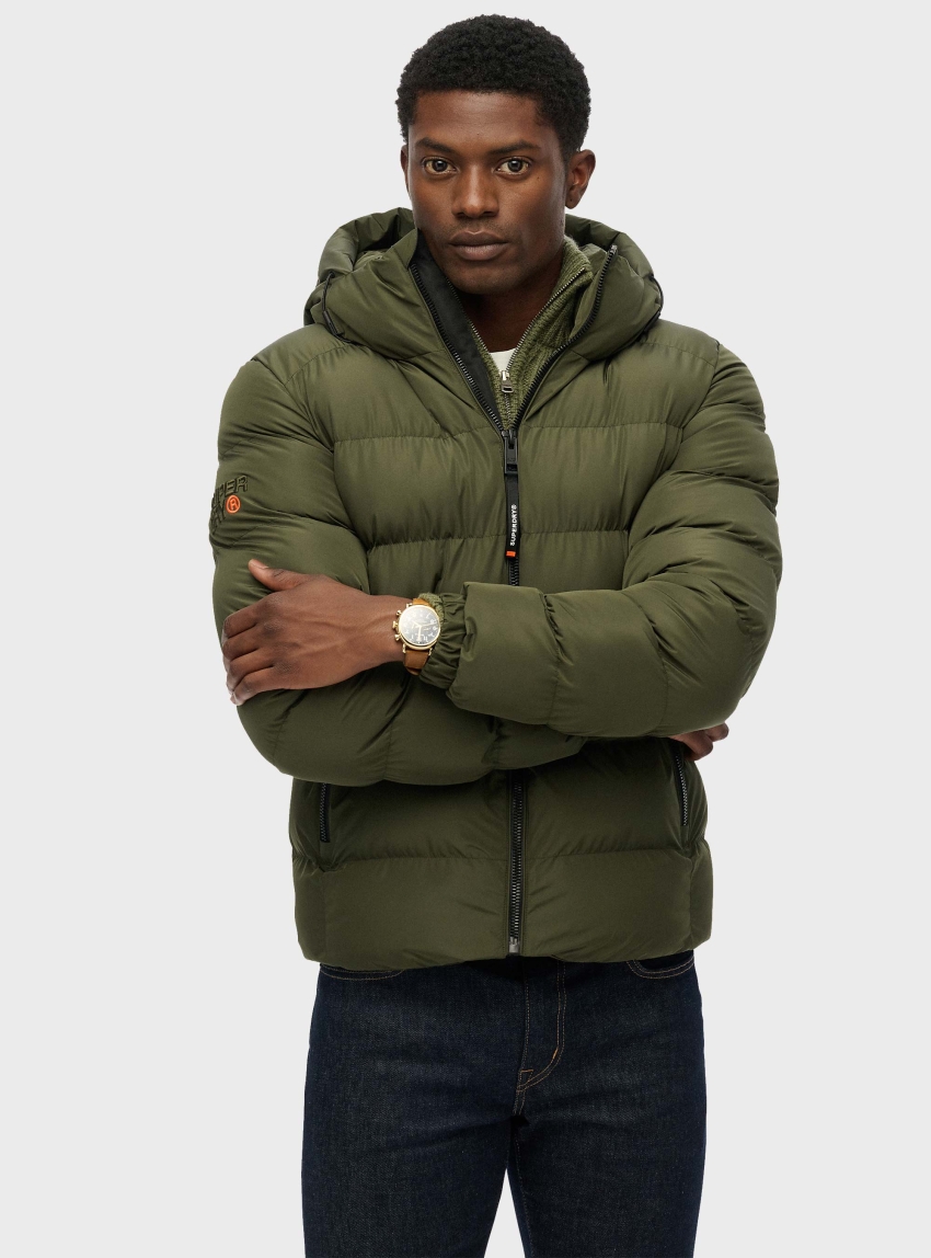 Superdry Hooded Sports Puffer Jacket - Khaki