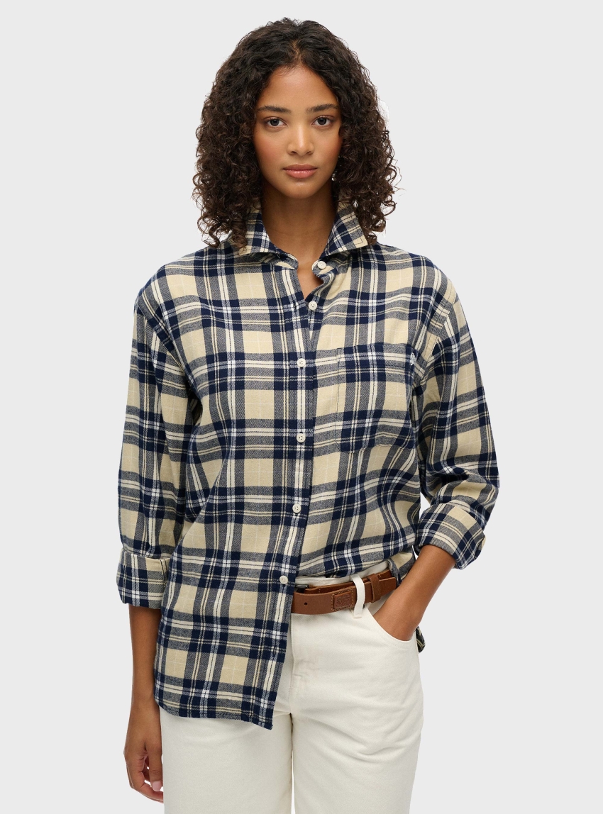 Superdry Check Flannel Boyfriend Shirt - Cream