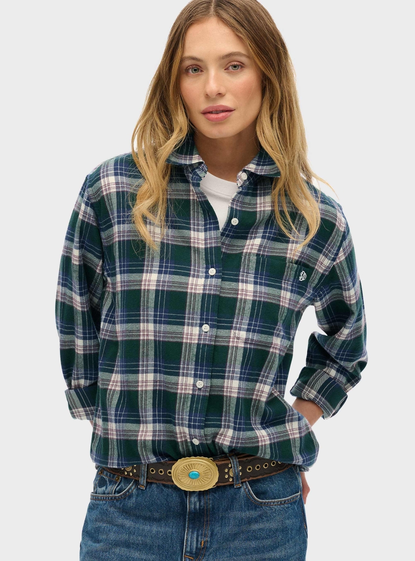 Superdry Check Flannel Boyfriend Shirt - Green
