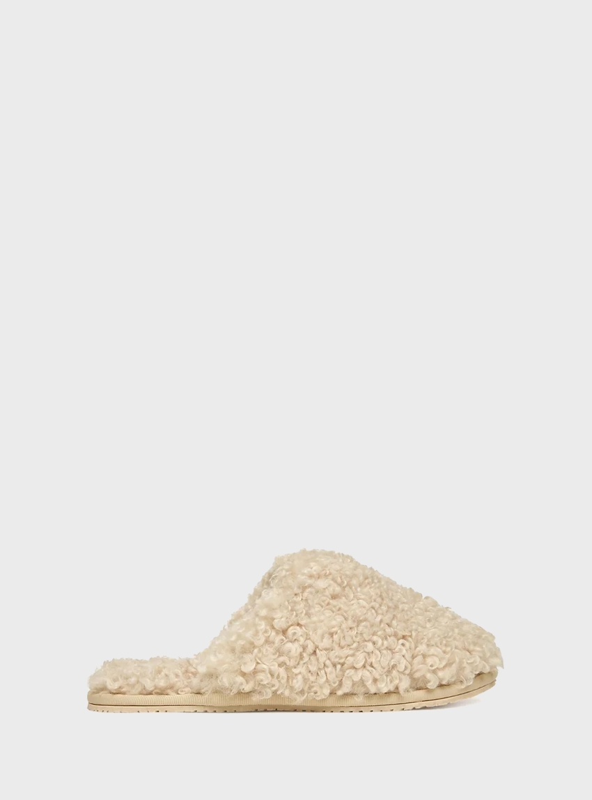 Calvin Klein Faux Shearling Sherpa Slippers - Ecru