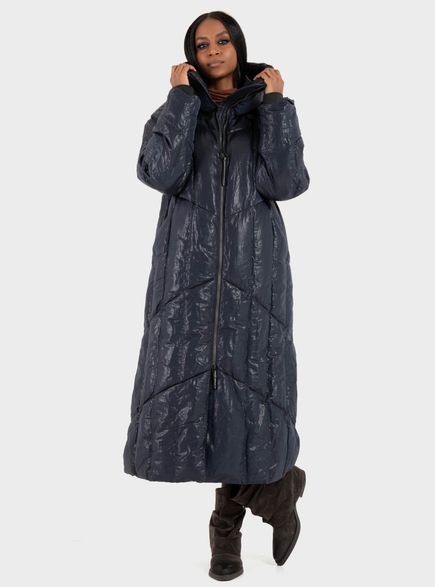 Krakatau Nebula Long Quilted Coat - Navy