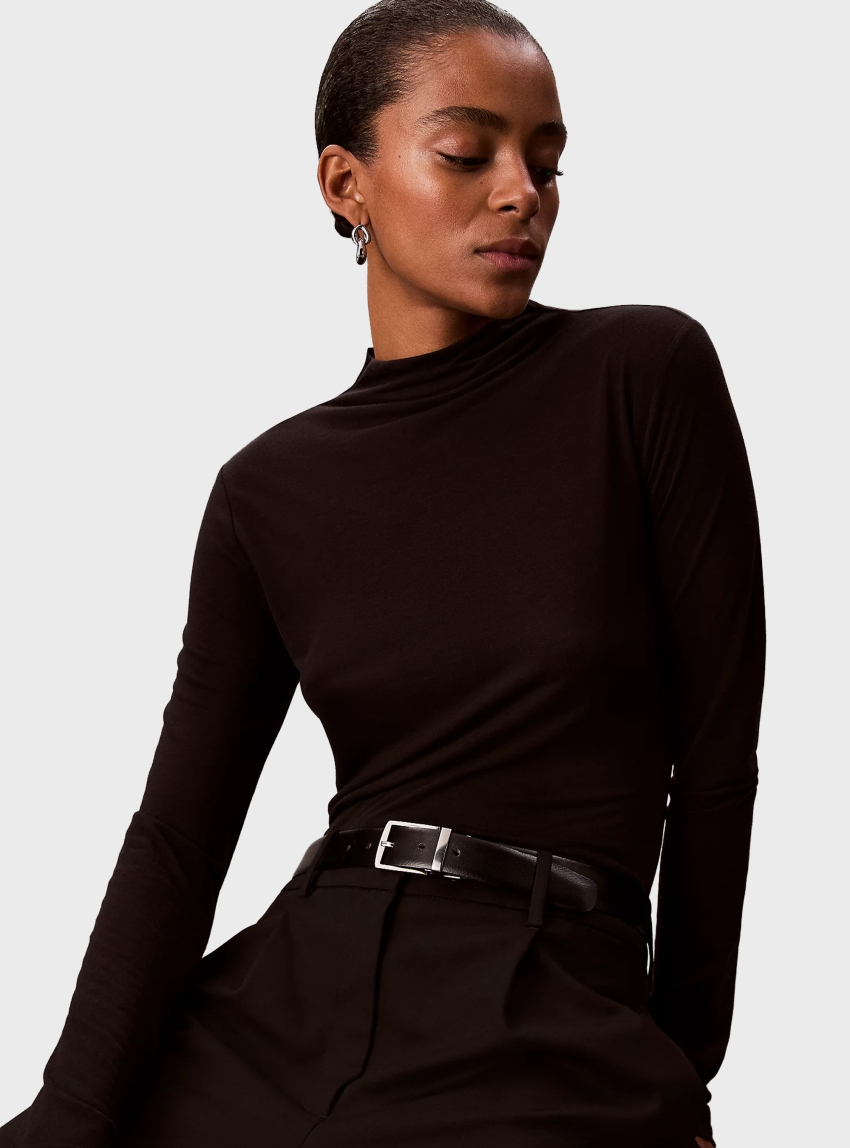 Calvin Klein Slim Mock Neck Top - Black