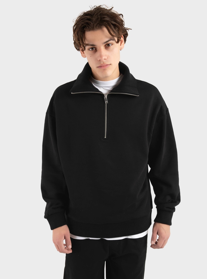 Drykorn Kailep_D Troyer Sweatshirt With Half Zip In French Terry - Black