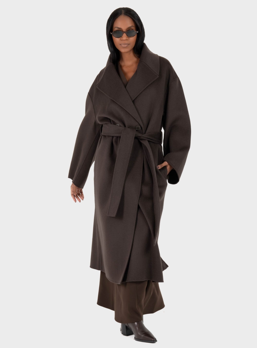 Drykorn Budby_2 Double Faced Wool Coat With Belt - Brown