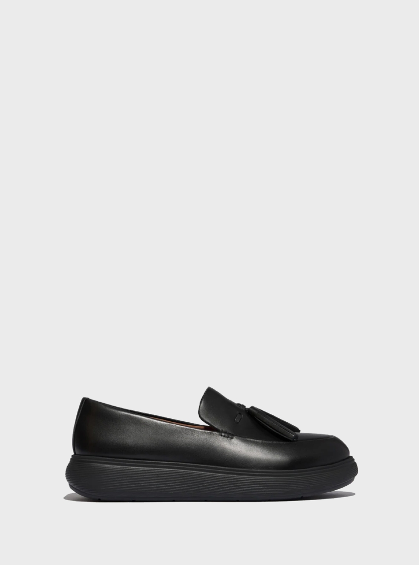 FIT FLOP iQ-COMFF Tassel Leather Short Loafers - Black