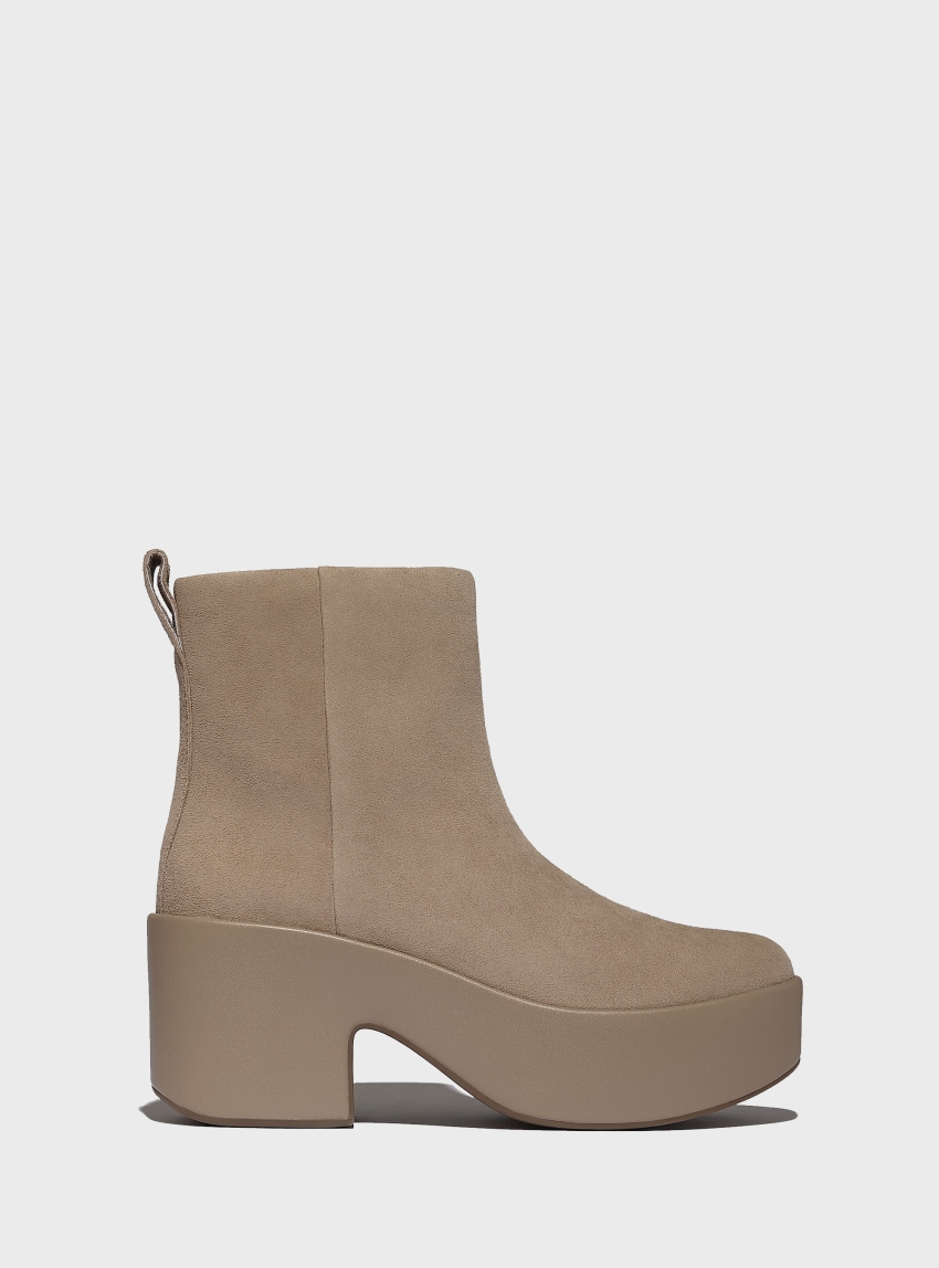 FIT FLOP PLATFFORMS Suede Heeled Ankle Boots - Taupe