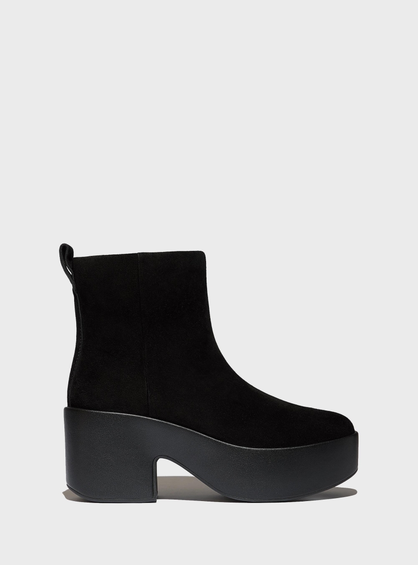 FIT FLOP PLATFFORMS Suede Heeled Ankle Boots - Black