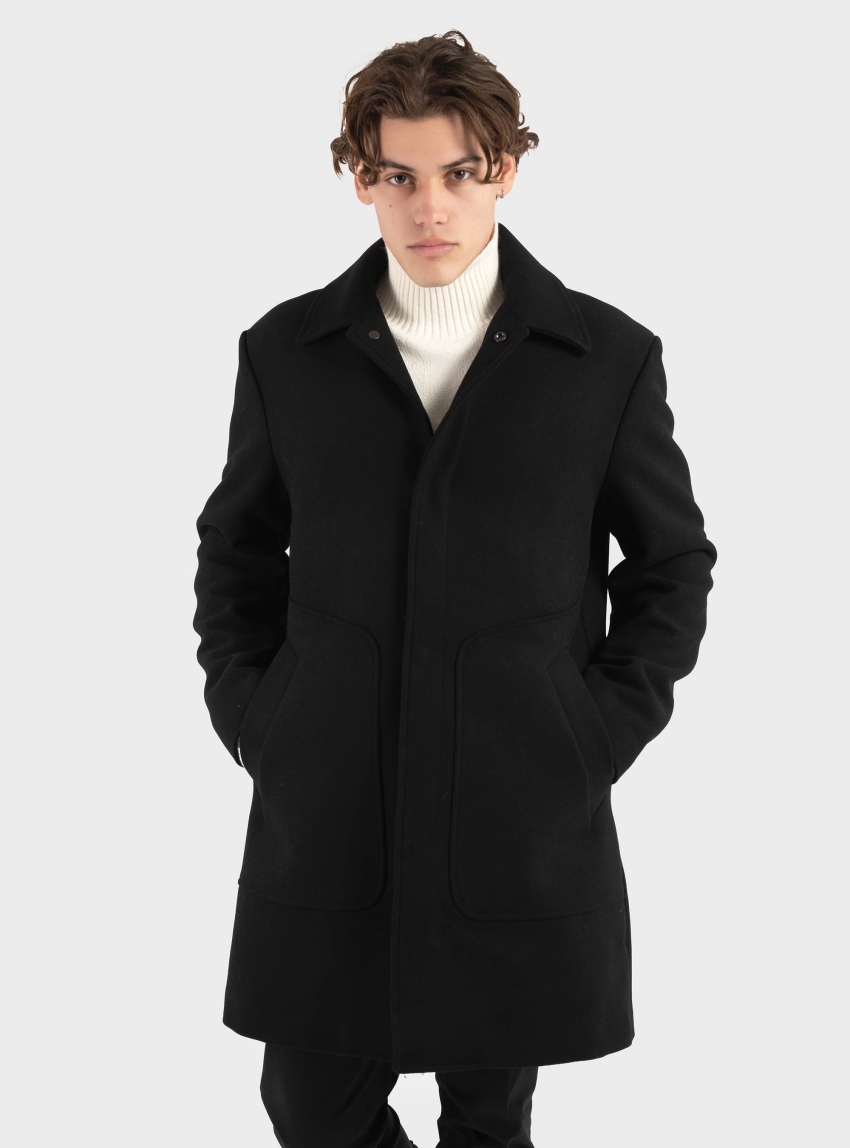 Antony Morato Regular Fit Melton Wool Cahmere Blend Coat - Black