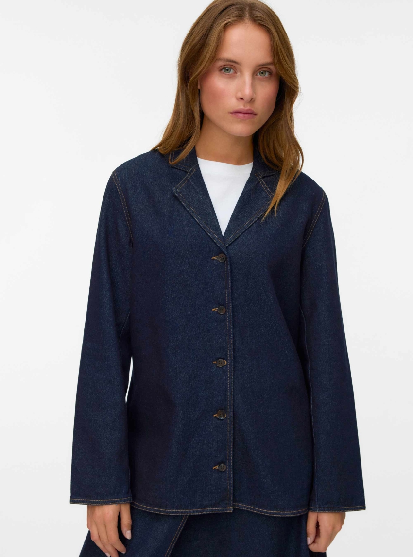 Vero Moda Kanika Denim Blazer Shirt - Dark Aged Denim