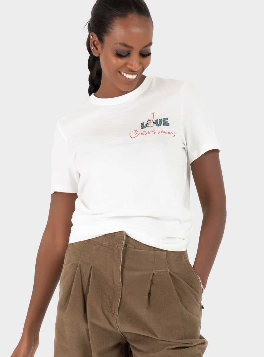 Only Kita Regular Top Xmas - White