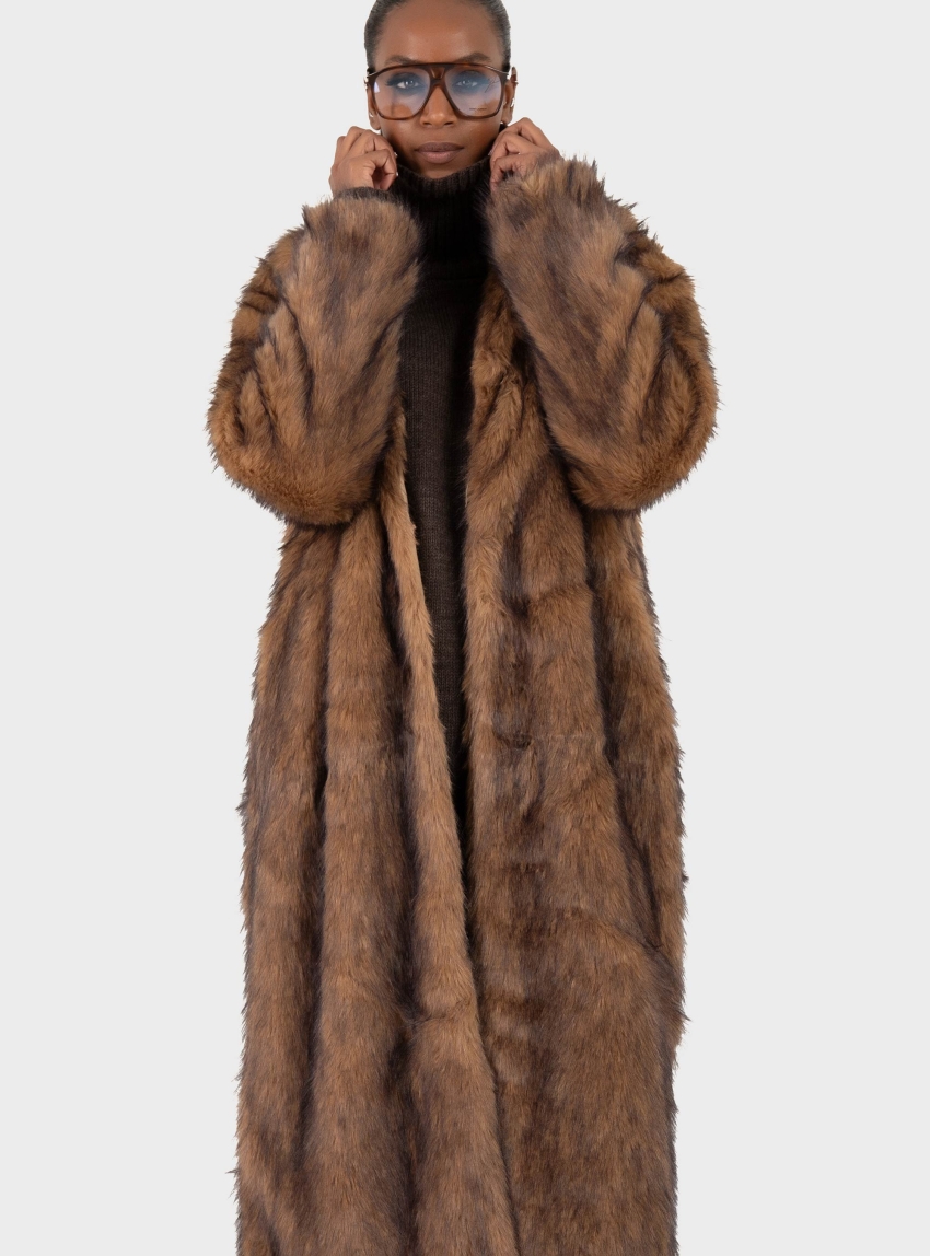 Only Dawn Long Faux Fur Coat - Brown