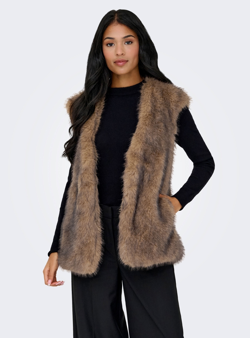 Only Dawn Faux Fur Waistcoat - Brown