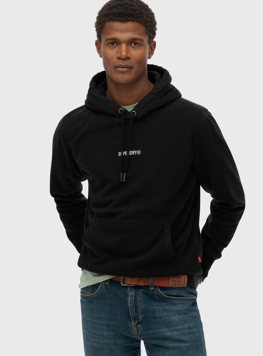 Superdry Micro Logo Fleece Hoodie - Black