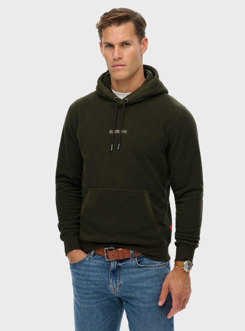 Superdry Micro Logo Fleece Hoodie - Olive 