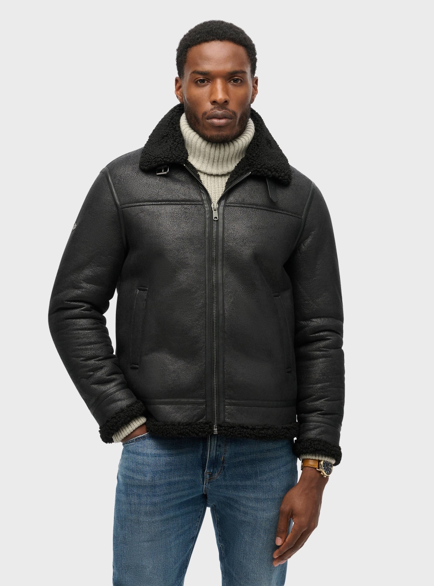 Superdry Faux Shearling Aviator Jacket - Black