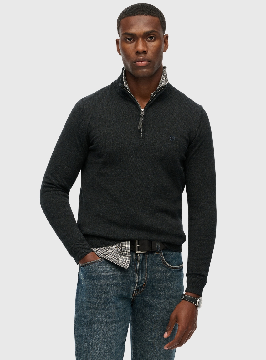 Superdry Essentials Cotton Half Zip Jumper - Charcoal