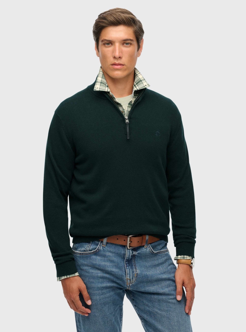 Superdry Essentials Cotton Half Zip Jumper - Pine Green
