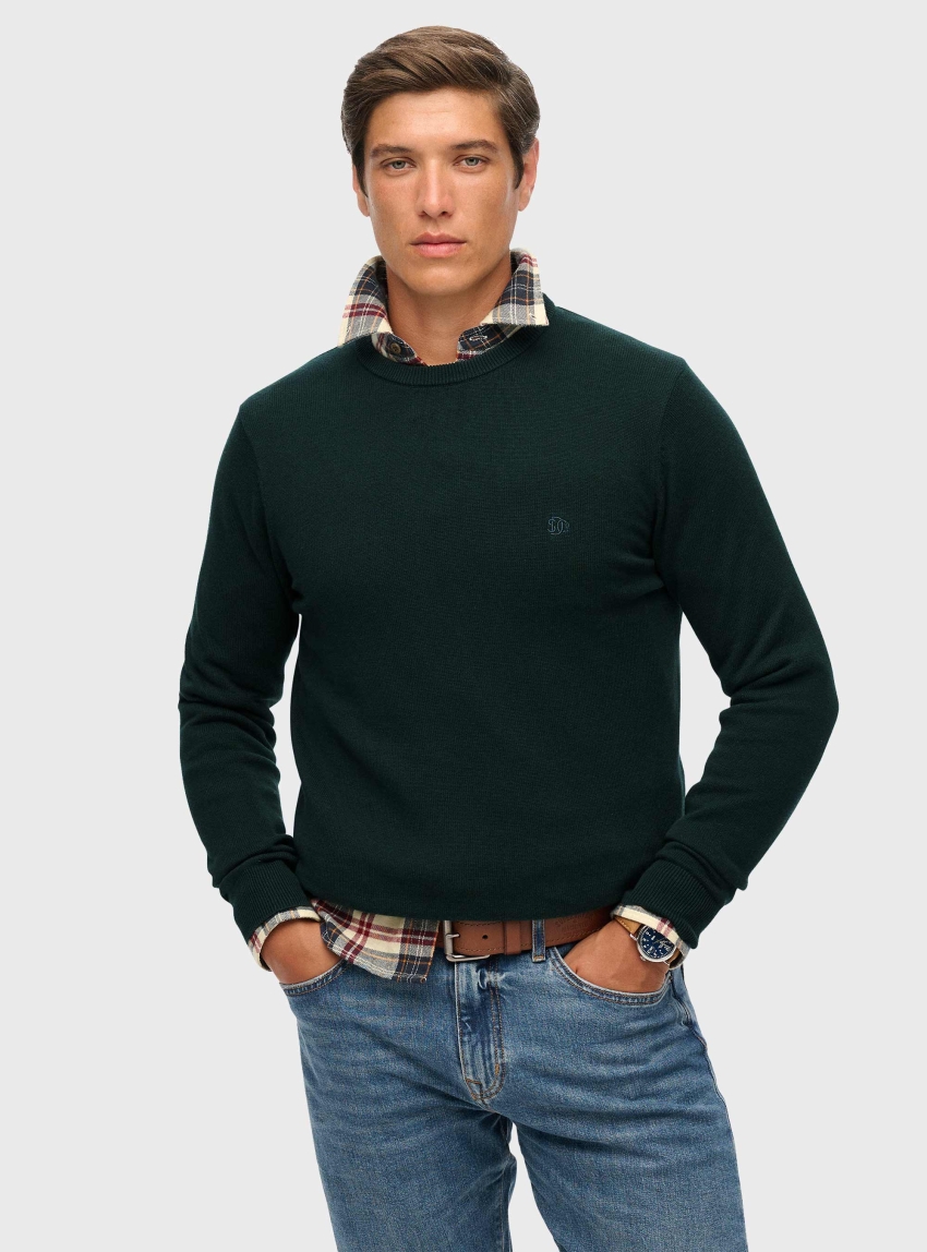 Superdry Essentials Cotton Jumper - Pine Green