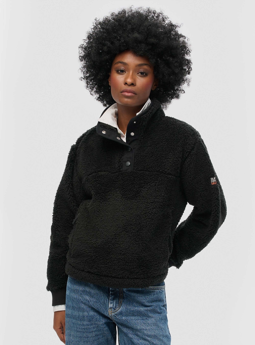 Superdry Super Soft Popper Neck Teddy Fleece - Black