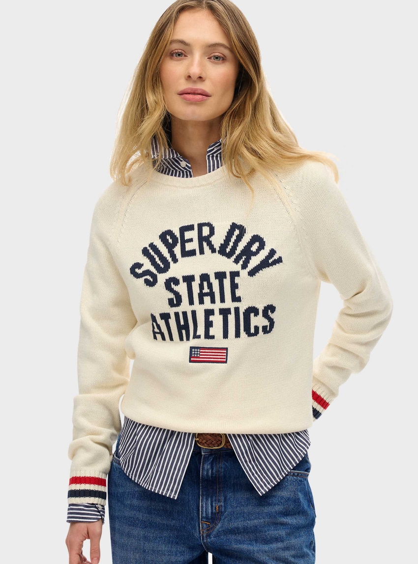 Superdry Slouchy Intarsia Graphic Knitted Jumper - Off White