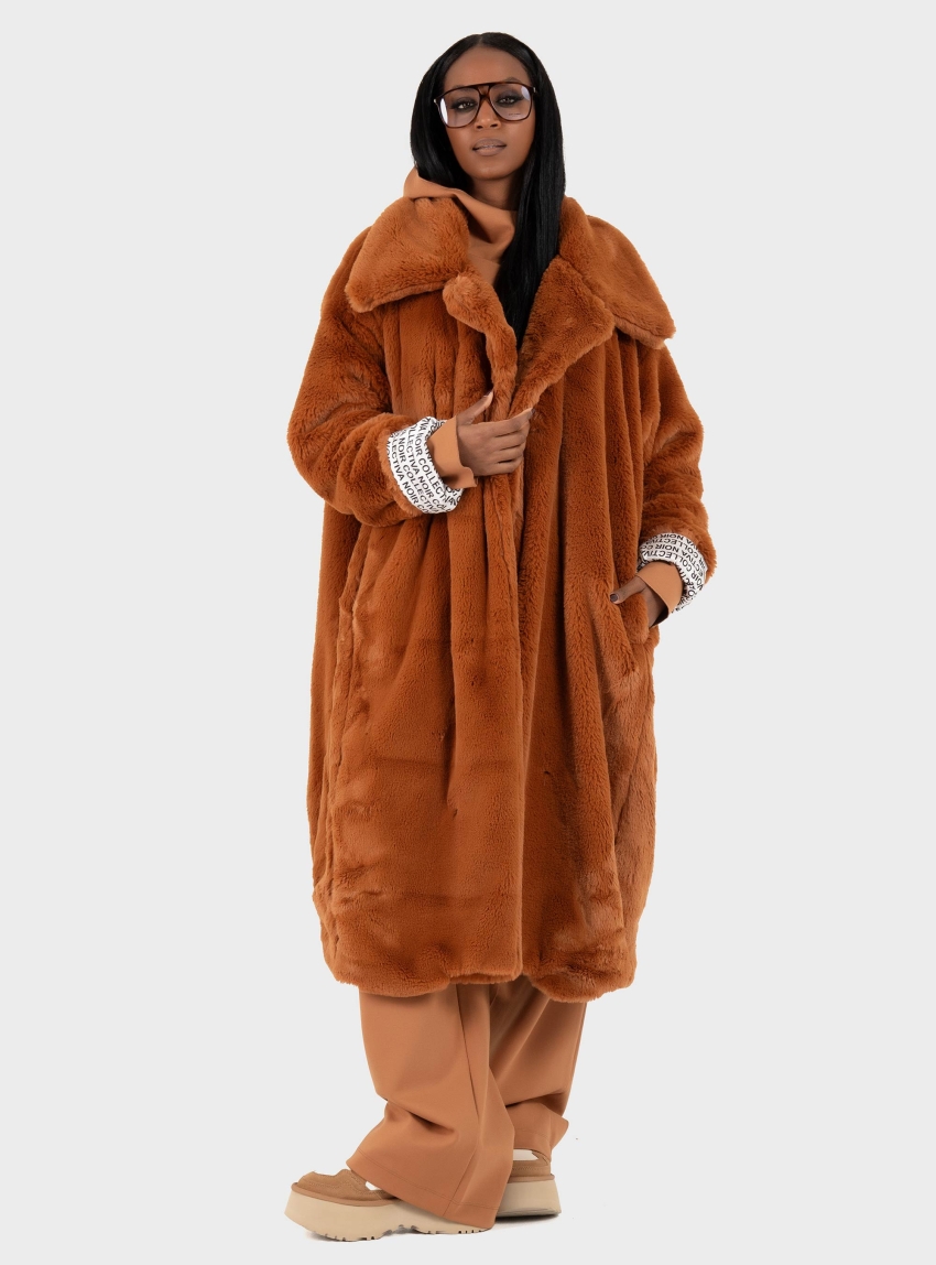 Collectiva Noir London Fur Coat - Brown