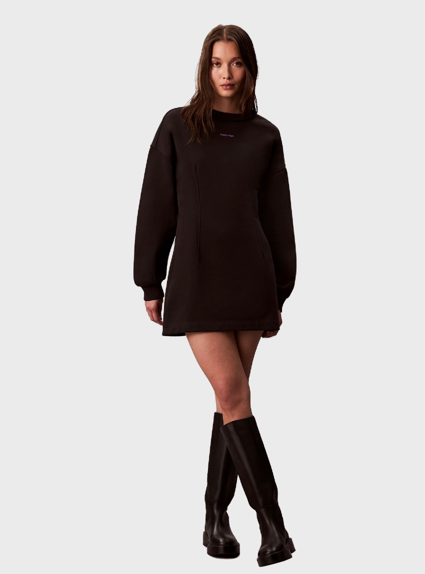 Calvin Klein Cotton Terry Sweatshirt Dress - Black