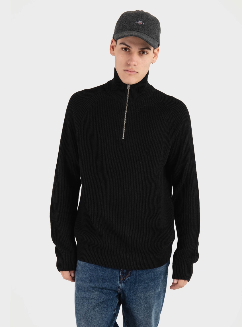 Jack & Jones Pannel Half Zip Knit - Black