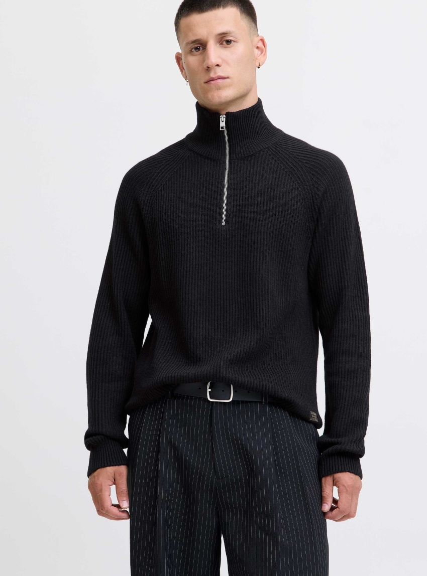 Jack & Jones Pannel Half Zip Knit - Black