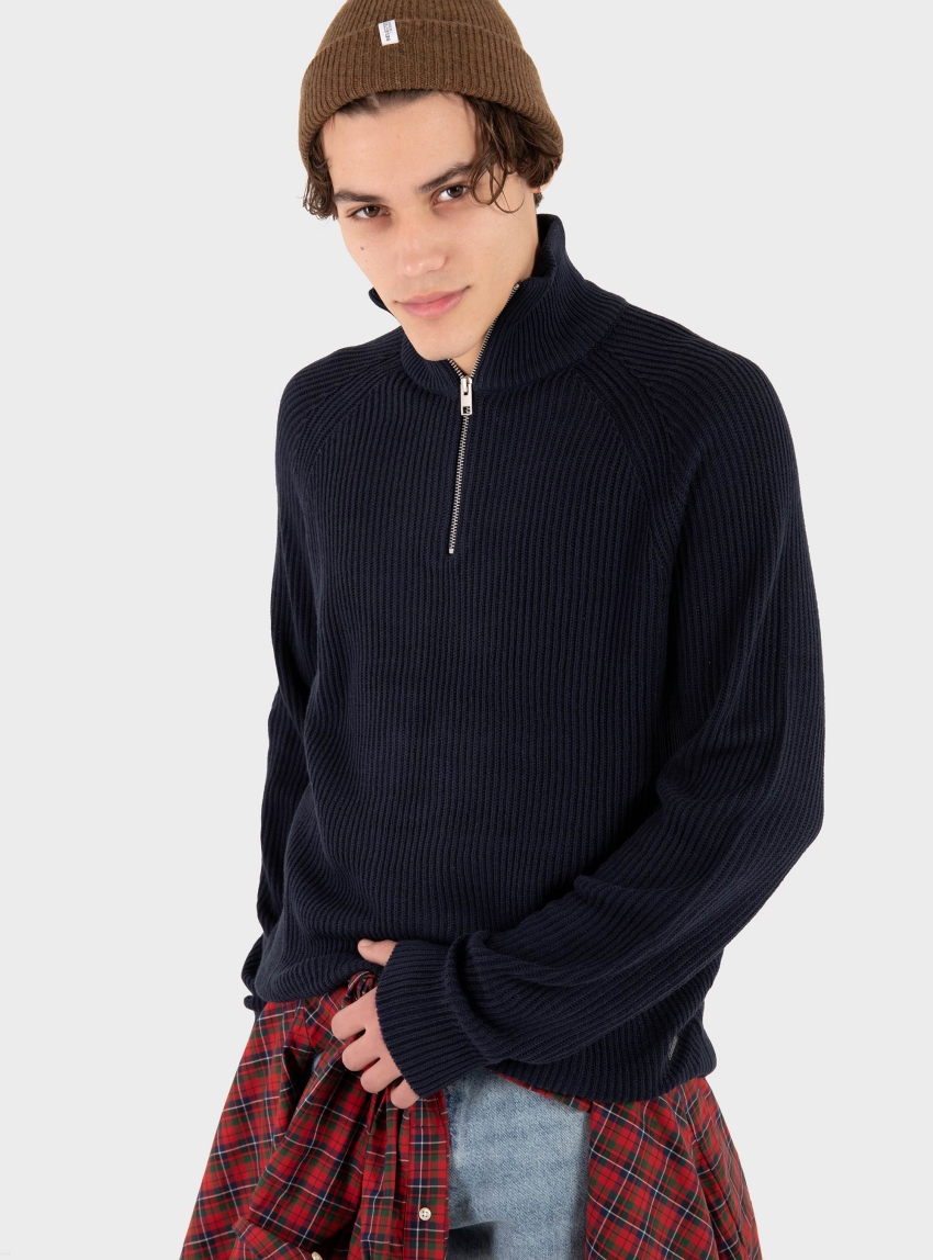 Jack & Jones Pannel Half Zip Knit - Dark Blue
