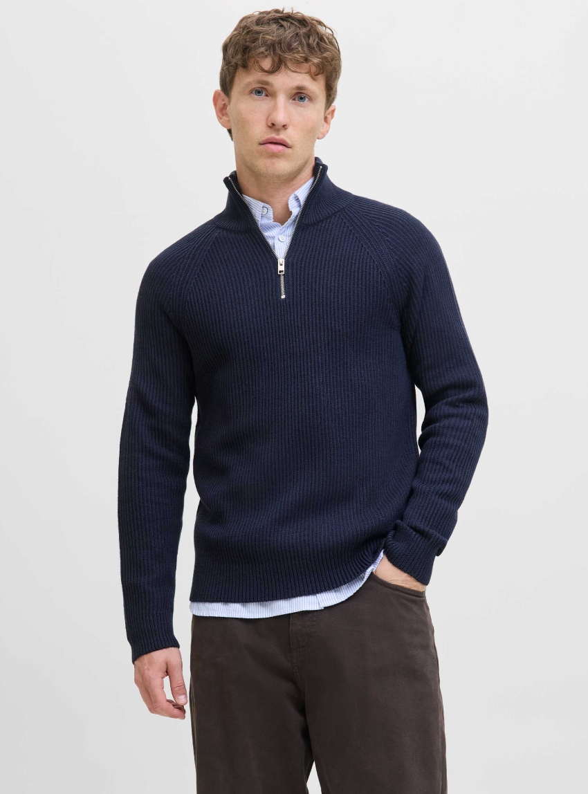 Jack & Jones Pannel Half Zip Knit - Dark Blue