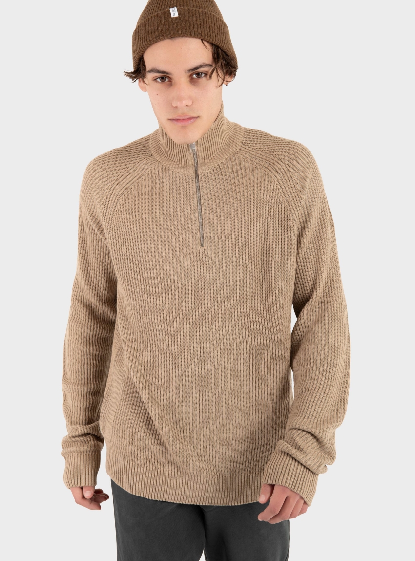 Jack & Jones Pannel Half Zip Knit - Beige