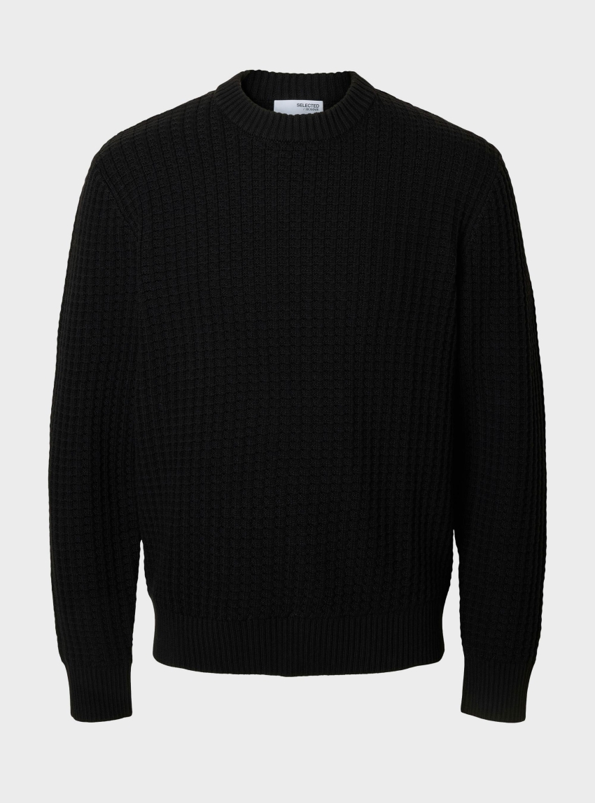 Selected Tom Structure Crew Neck Knit - Black