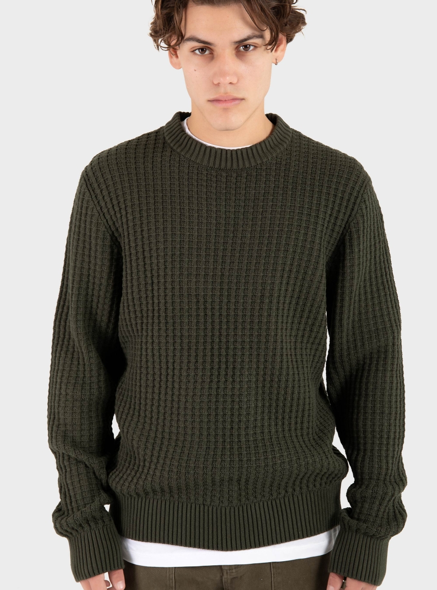 Selected Tom Structure Crew Neck Knit - Dark Olive Green