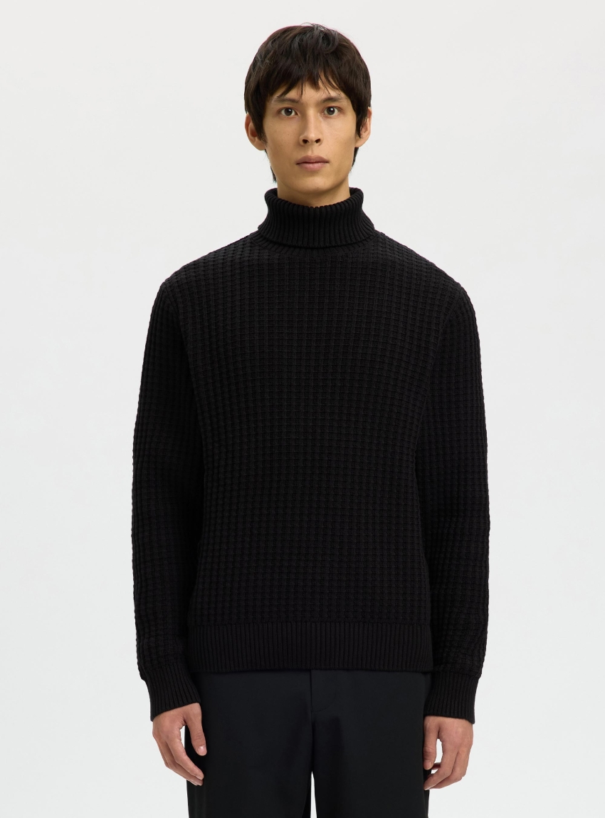 Selected Tom Structure Roll Neck Knit - Black