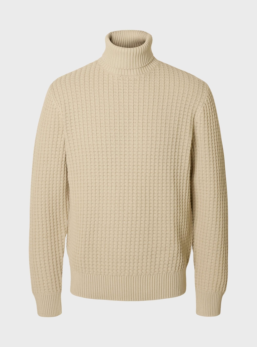 Selected Tom Structure Roll Neck Knit - Cream
