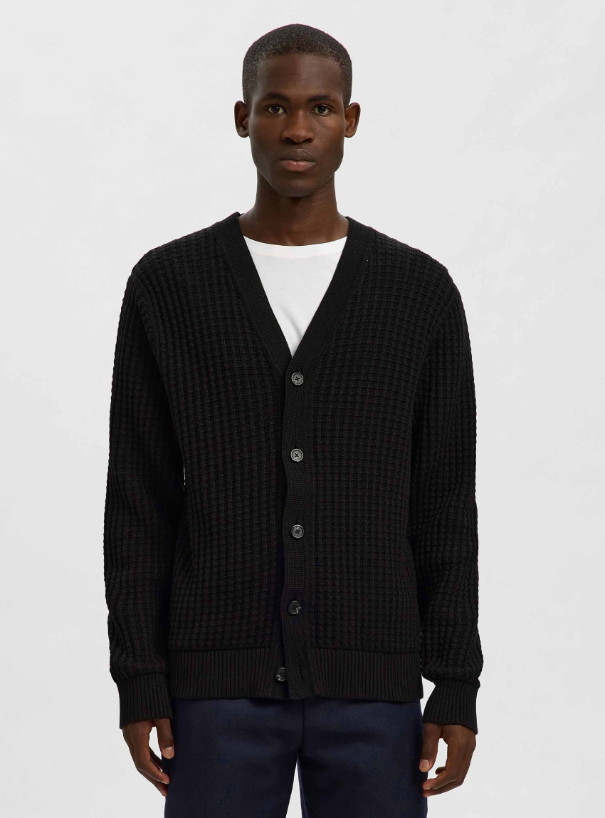Selected Tom Structure V-Neck Cardigan - Black